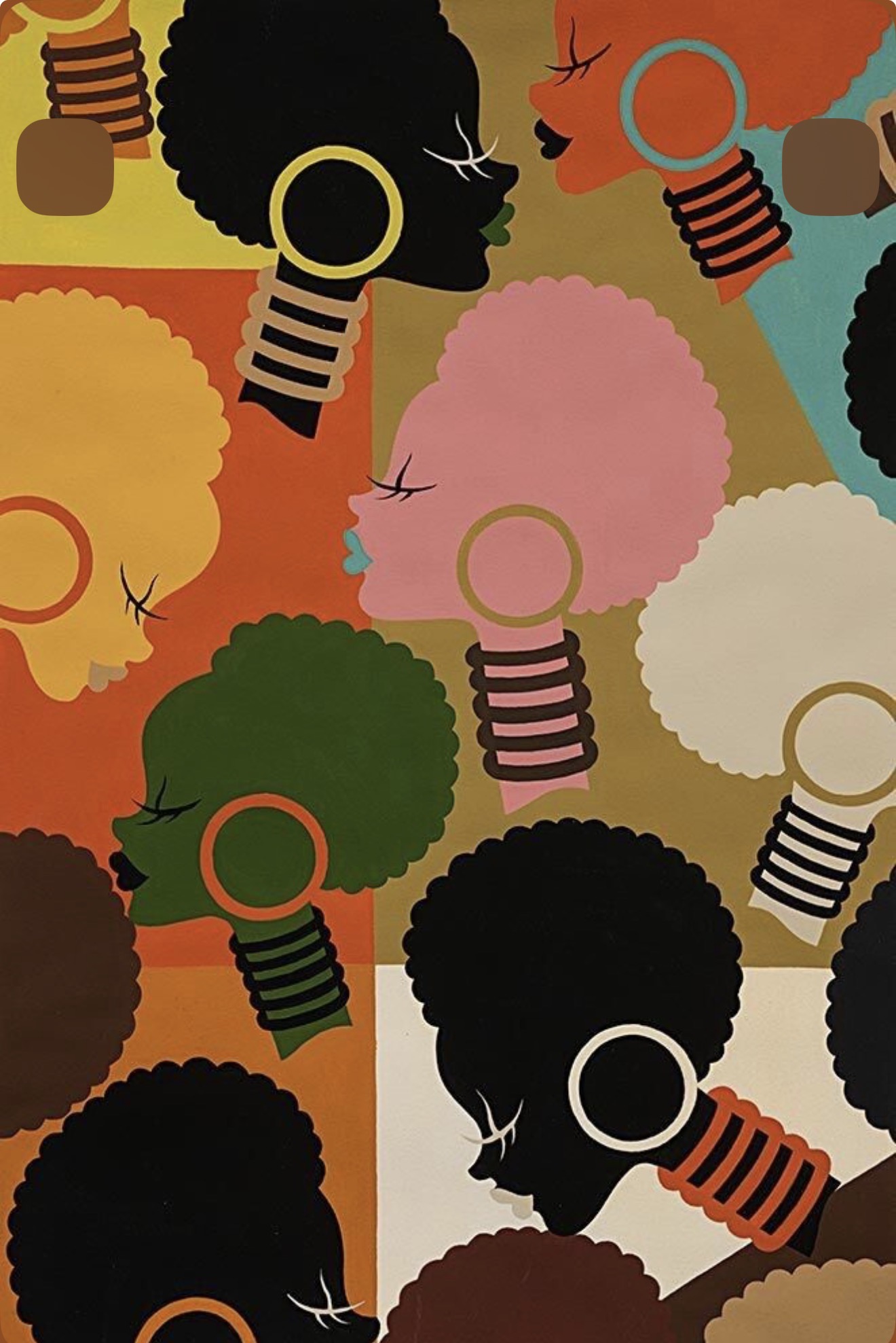 Colorful graphic art of women with afros in profile